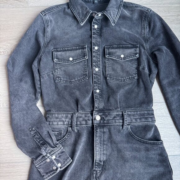 Express Washed Black Denim Button- Front Dress Sz Small - Picture 7 of 7